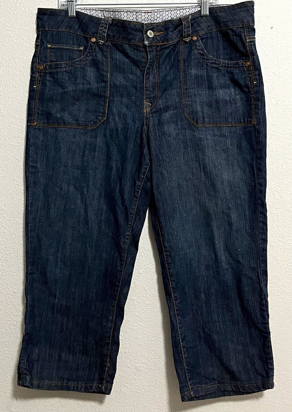Faded Glory Women’s Cropped Blue Dark Wash Denim Stretch Jeans Pockets 16